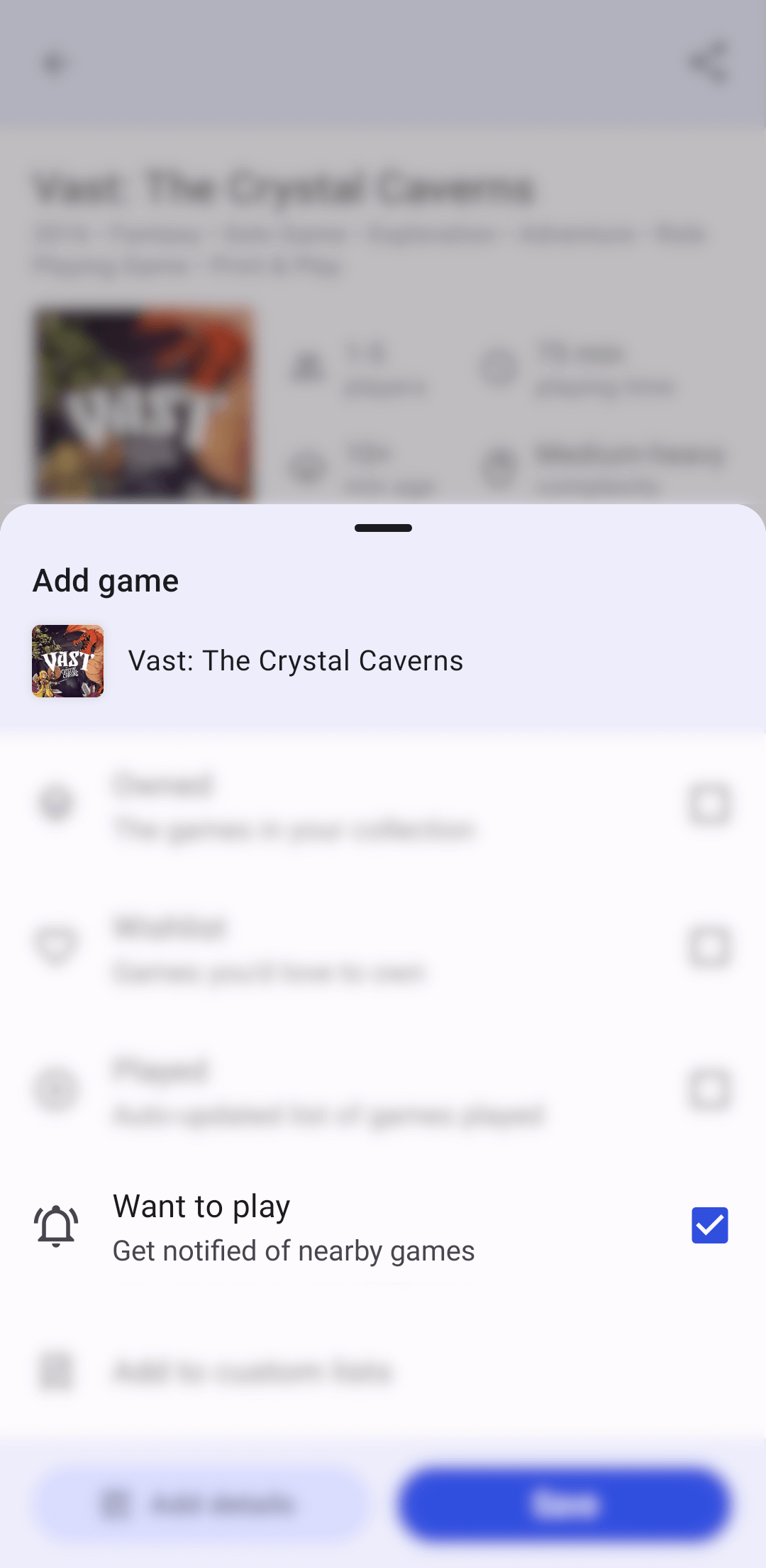 A screenshot of the scoresheet interface for Aftergame